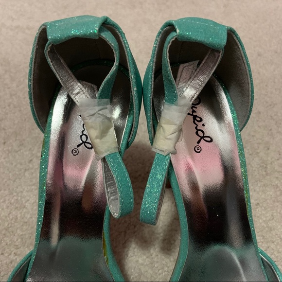 Qupid Mint Glitter Stiletto Heels - Picture 7 of 12
